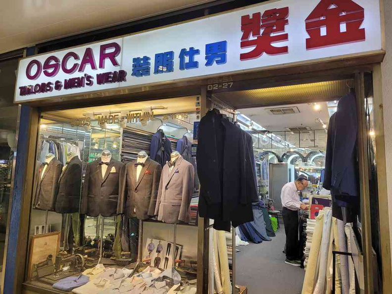 Tailor shops, such as this independent one by the name of Oscars. There are several such small tailor shops in Excelsior mall