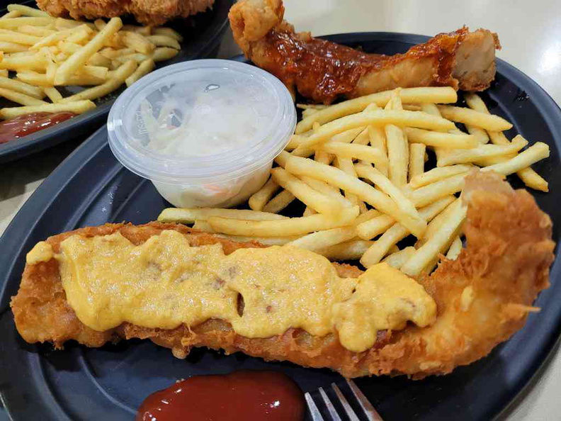 Fish and Chick's Fish and chips with salted egg sauce ($10.90)