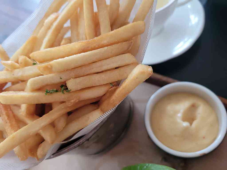 PS cafe Fries chips and dip, a pricey $19 for regular fries