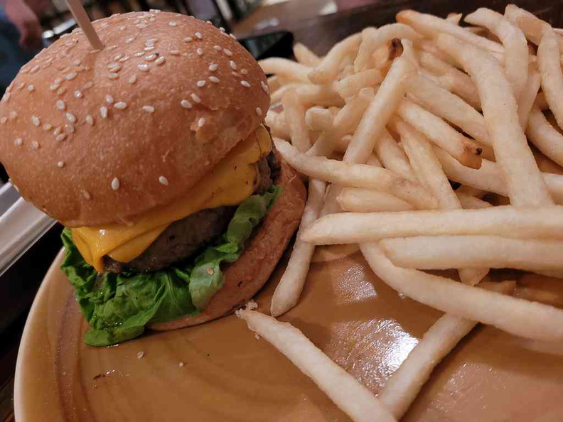 Riders Burger, 200g of angus beef with American cheddar and String Fries ($19)