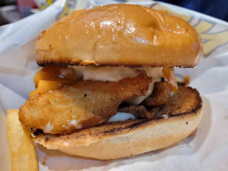 Fish burger, with a tiny fillet with an equally underwhelming bread buns