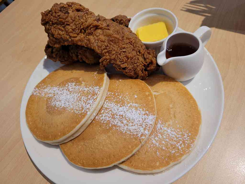 Fried chicken and Pancakes ($14). A rather filling proposition of breakfast pancakes with what else, fried chicken