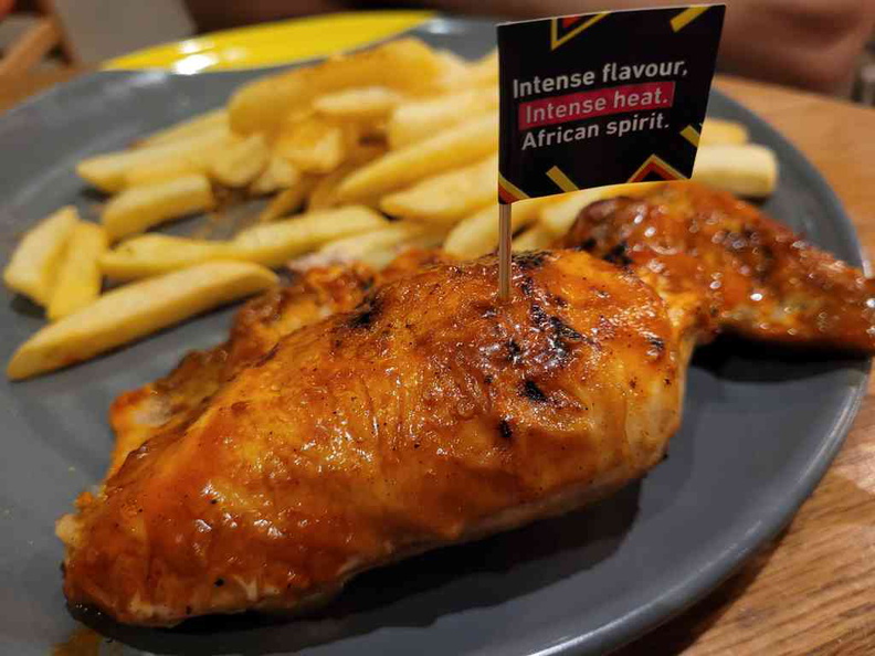 You can option your Nandos Peri Peri Chicken dish with Super spicy  intense flavours out of the kitchen. THough you can always add more with self-help sauces