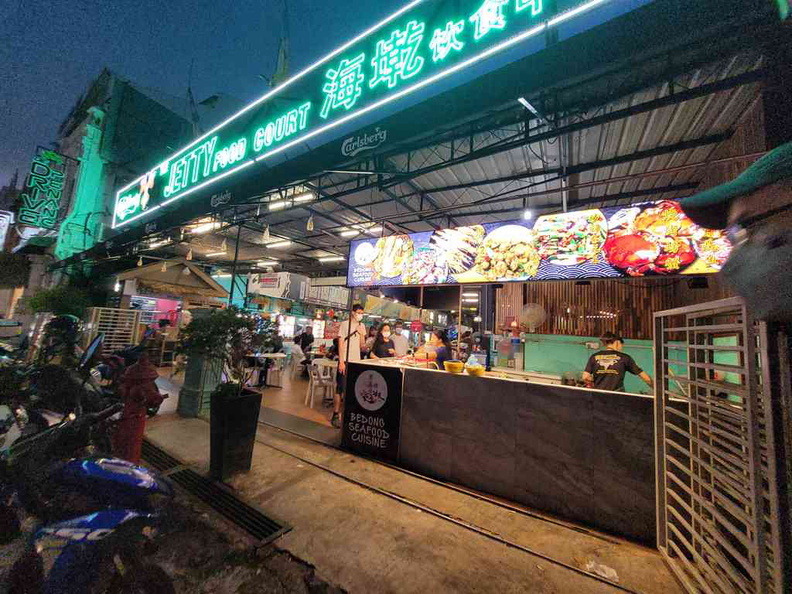 Street side hawker centers dot the Penang streets at night