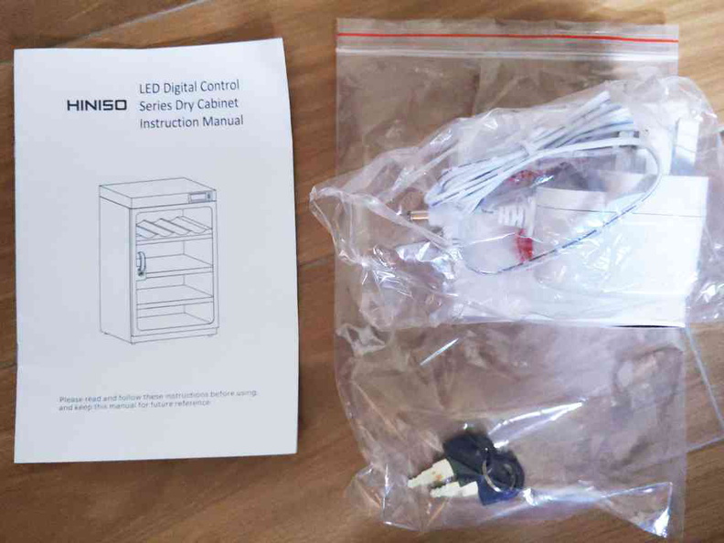 Hiniso dry box accessories including cabinets keys and instructions