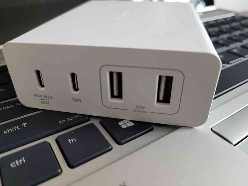 The four output charger ports on the Belkin GaN BoostCharge 108W 4-port charger