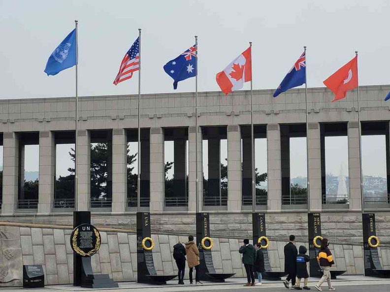 War Memorial of Korea UN Nation flags in a circle at the front of the memorial main building