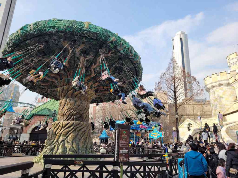 Chain carousel ride nicely themed to a fantasy garden at the outdoor sector.