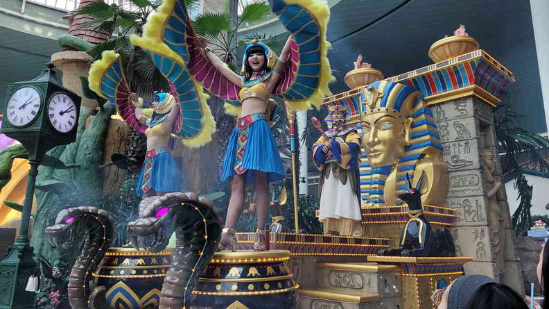 Egyptian floats themed after the Pharaoh's fury ride at Lotte world theme park
