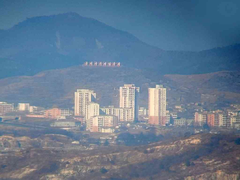Highrise buildings on the North Korean side of the DMZ. Though it appears largely deserted and devoid of people