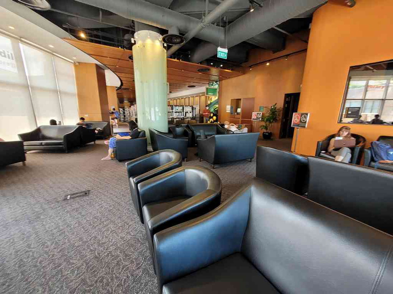 Cosy seating areas at the far end of the library overlooking the Marina Bay