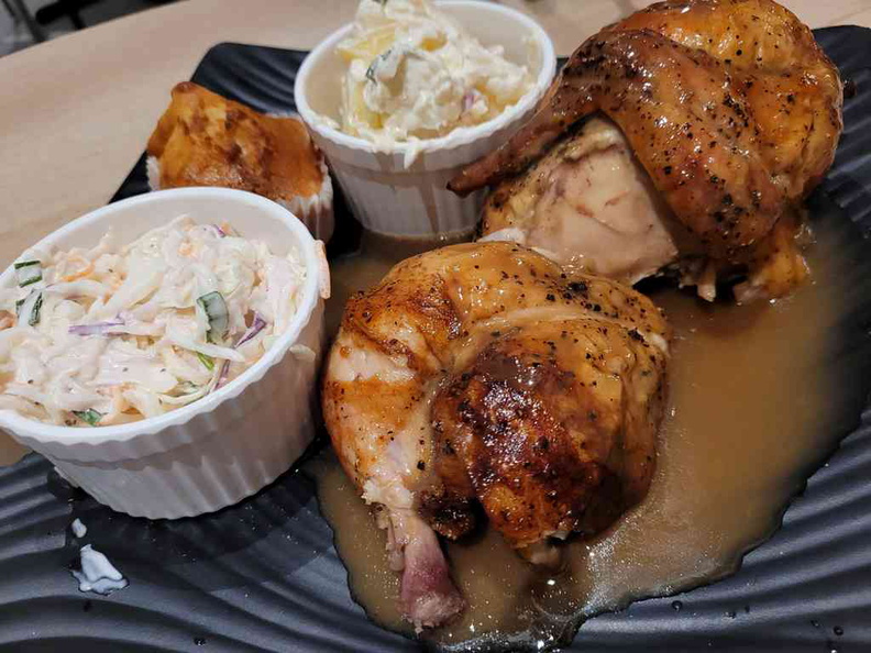 half roast chicken with two sides and corn bun, a recommended delight on offer here at Kenny Rogers.