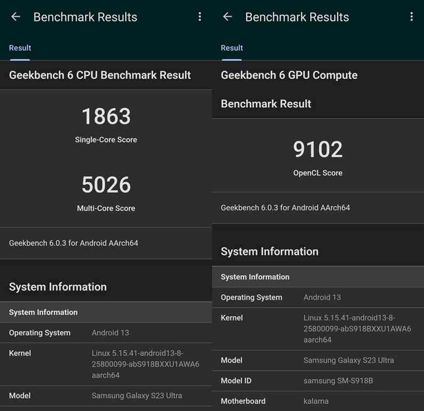 A respectable Geekbench 6 score, putting the S23 Ultra in line with competing flagships in CPU performance