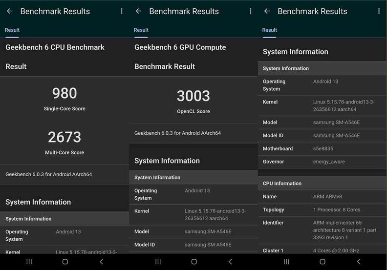 The Samsung A54 faired average in geekbench, but 