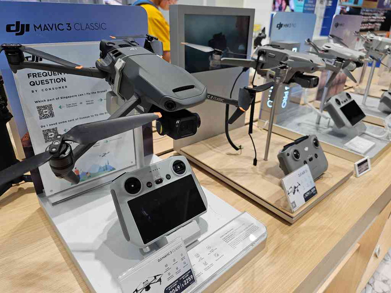 DJI Drones laid out open on display