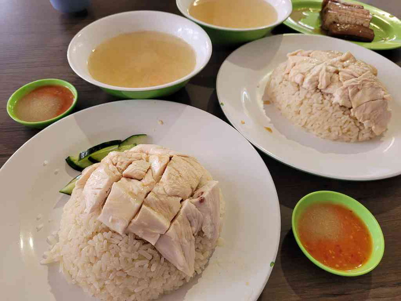 The spread here at Pin Sheng chicken rice, made by ex-Boon Tong Kee chef.