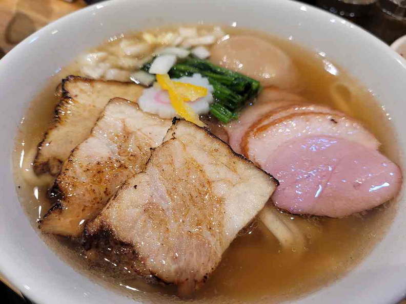 Japanese dashi noodle with 3 chasiu and 2 duck slices at Enishi Ramen international plaza