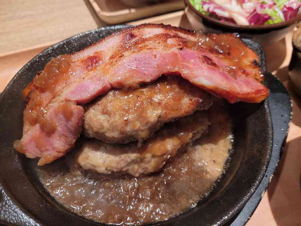 Thick-Cut Bacon Hamburg Steak Teishoku ($17.80)