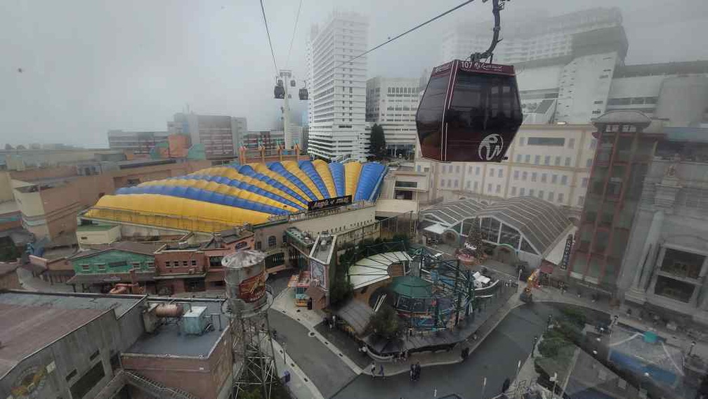 View of Skyworld's theme park from the cable car into Skyavenue plaza