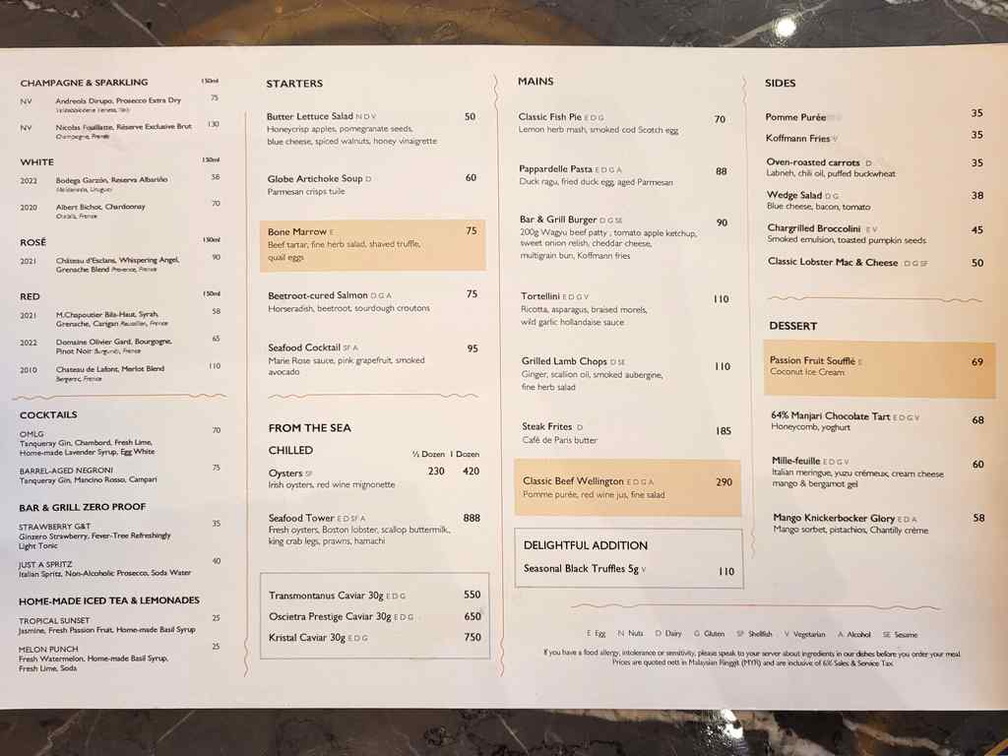 Gordon Ramsay bar grill Sunway menu