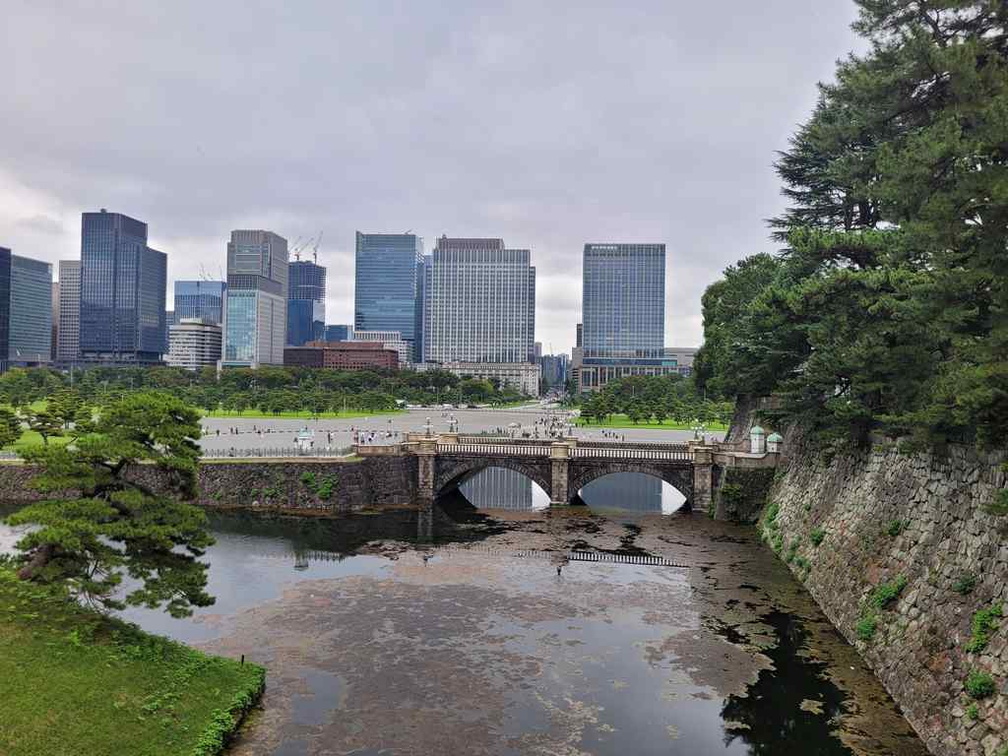 Nijubashi moat and distant Tokyo city