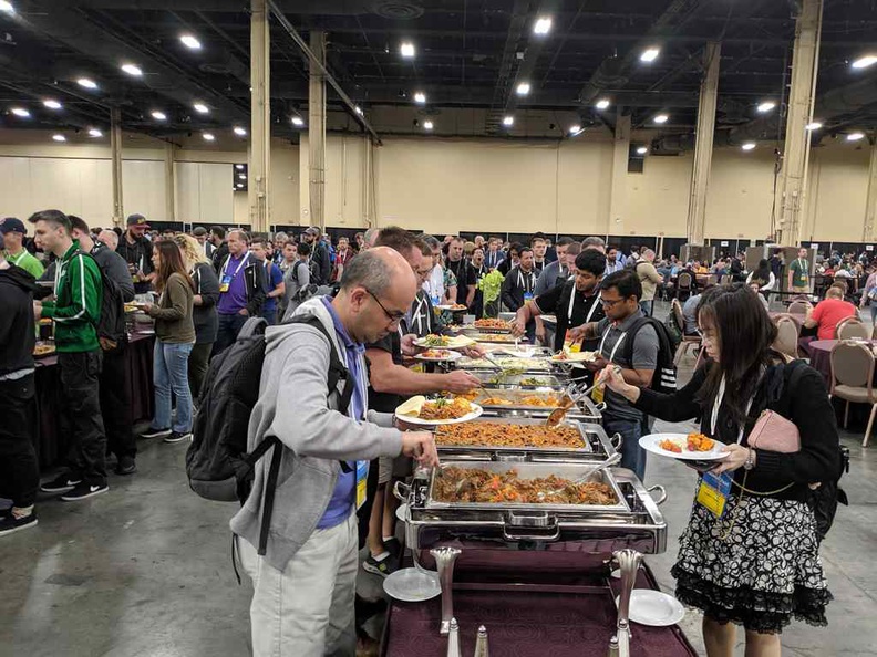 Crowds at mealtimes. There are plenty of food stands and crowd management by the staff.a You never have to wait over a couple of minutes for your food