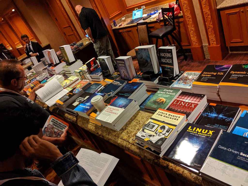 Hacker bookstore wares on sale in the convention halls