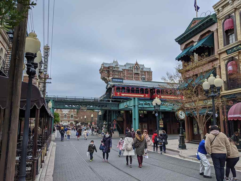 American waterfront area and trolley transport