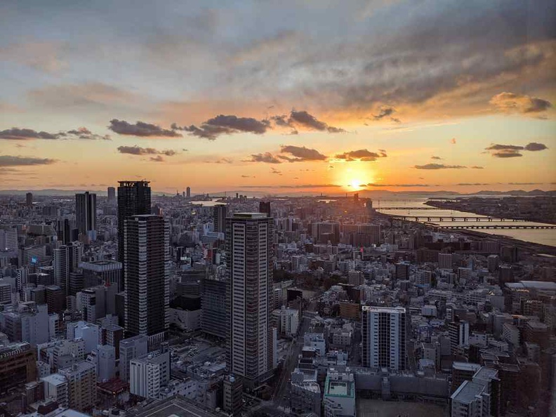 View of Osaka city from Udmeda sky building at sunset