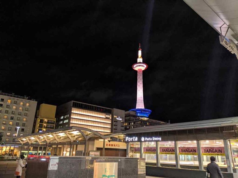 Kyoto tower at the front of Kyoto main train station