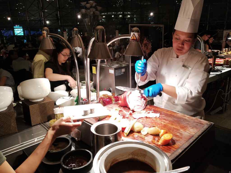 The small roast section, though not always manned and a minor area of the buffet offerings