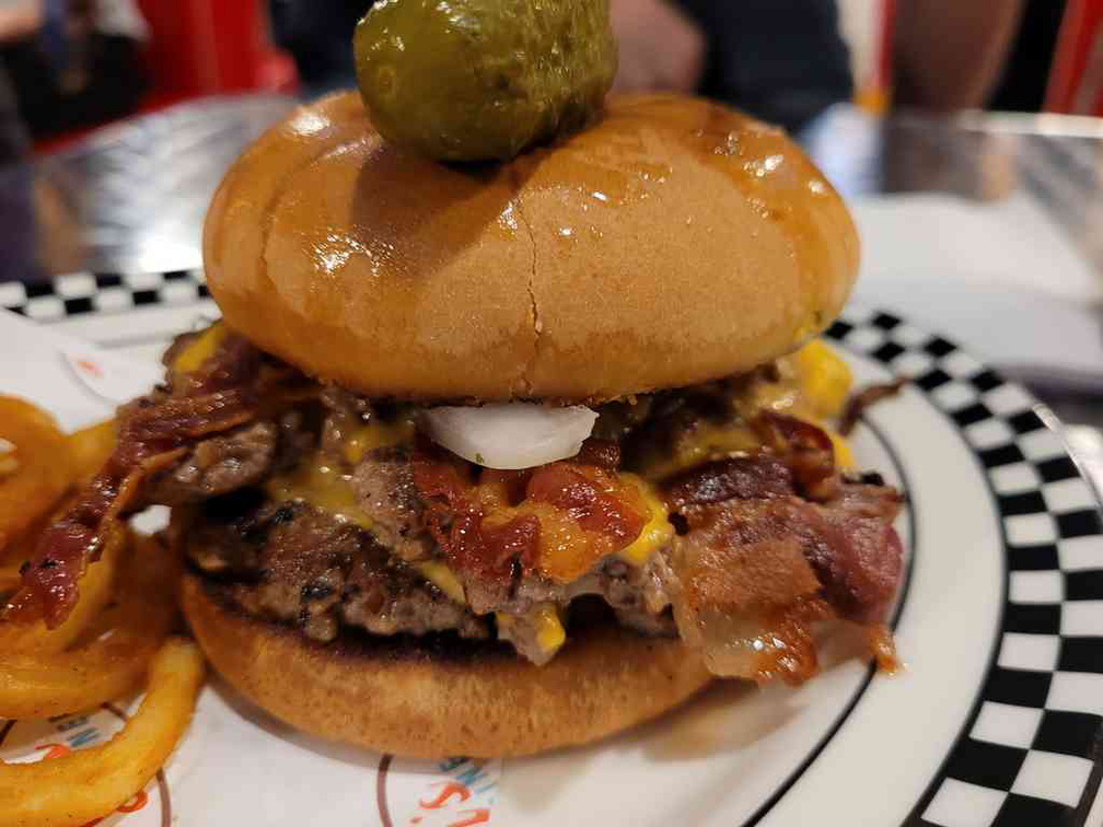 Smash burger $14.50, a classic messy American burger. 