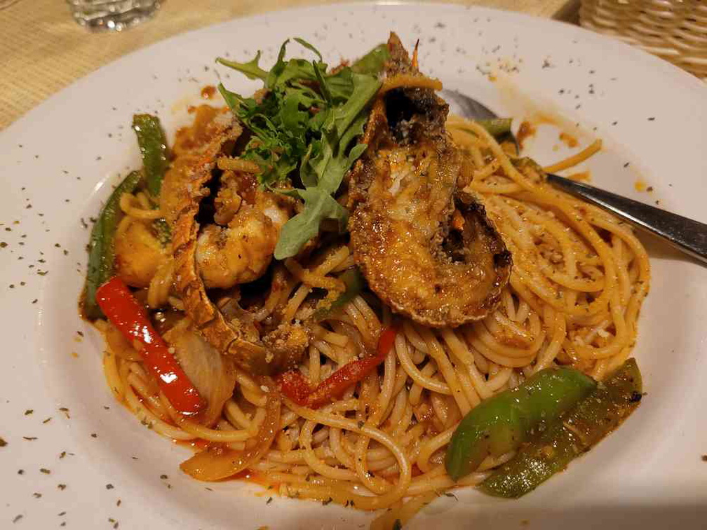 Spaghetti Slipper lobster with chilli crab sauce