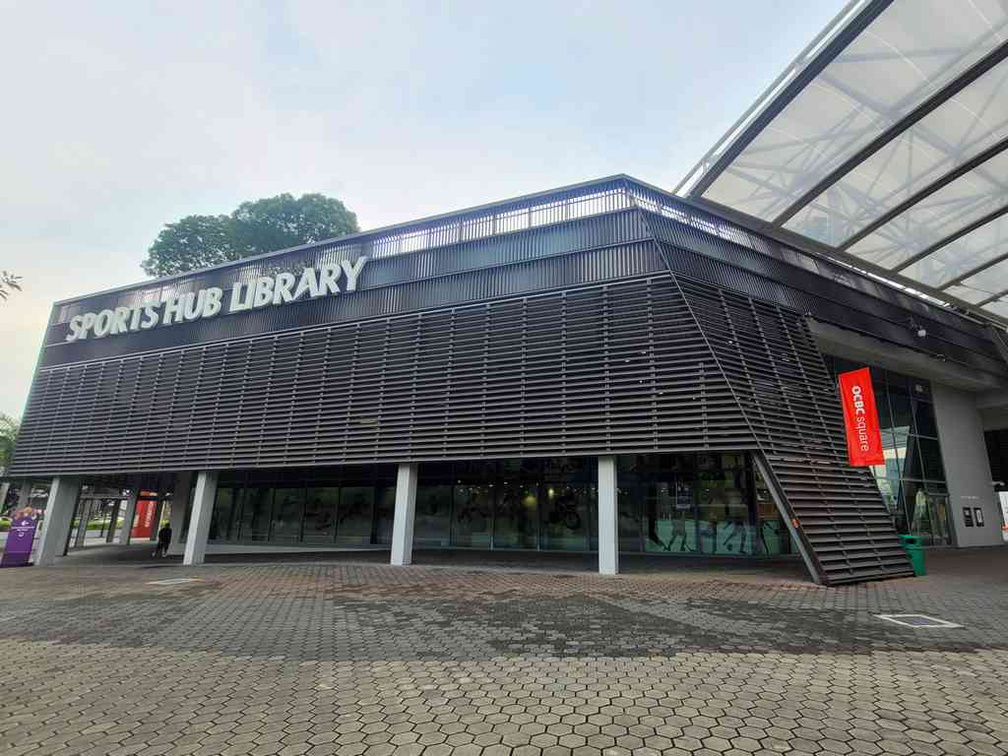 The exterior of the Sports Hub Library by the OCBC Arena.