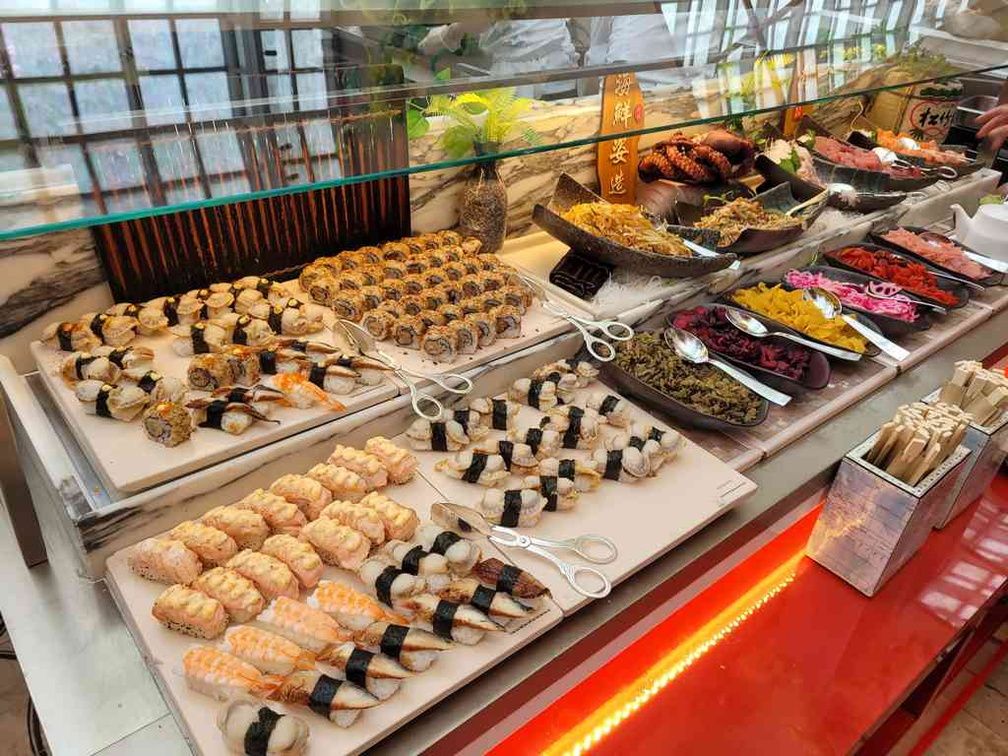 Sushi selection counter.