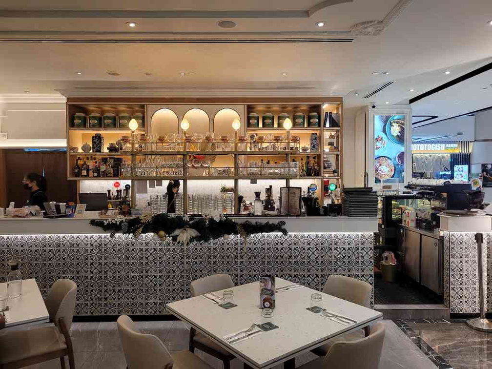 Restaurant interior with British inspired design.