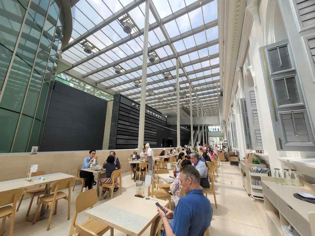 Open and bright seating area within the Museum glass atrium.