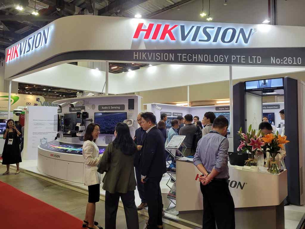 Hikvision booth and display of CCTV camera solutions.