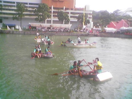 Racing untested hand made rafts can be a challenge in the river