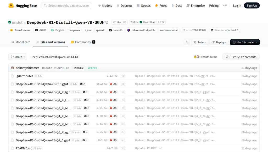 deepseek R1 options for different model Bits and Quantization.